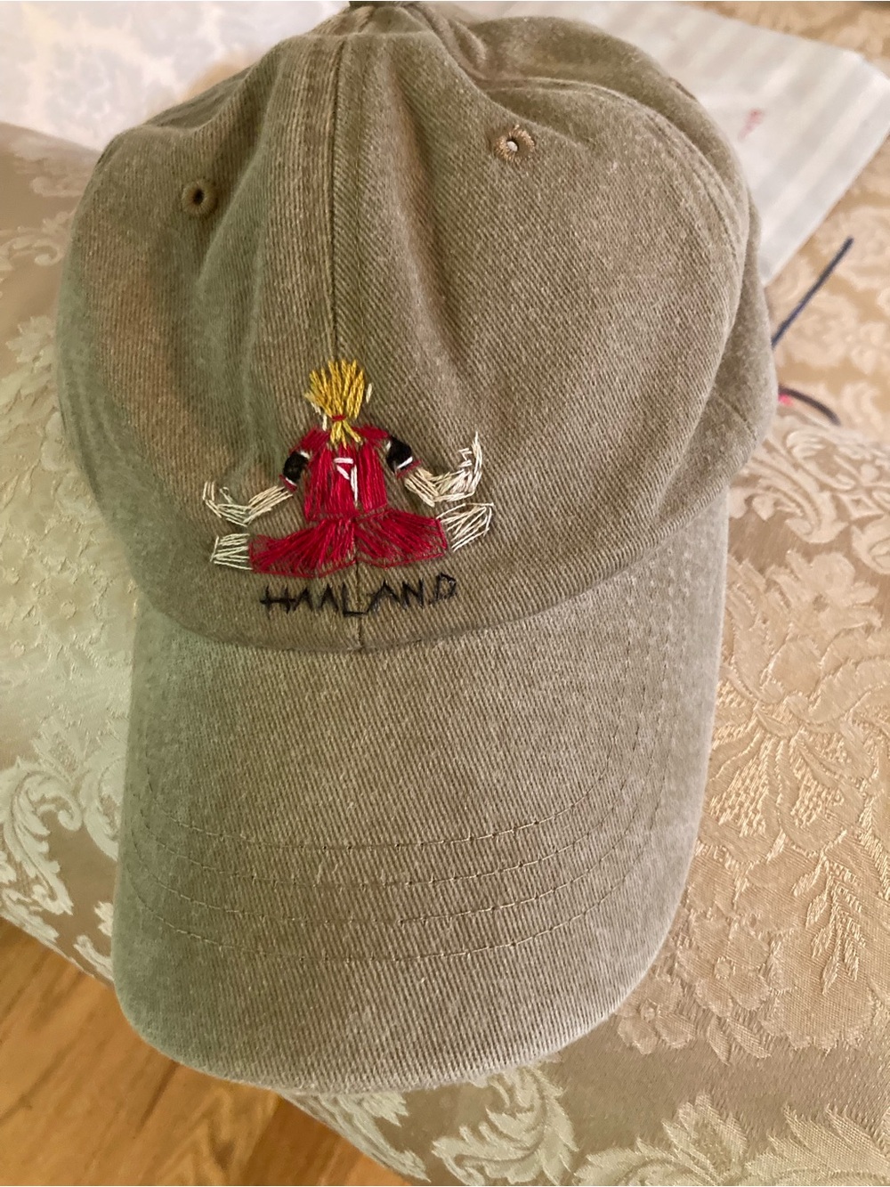 New hand embroidered Haaland yoga cap